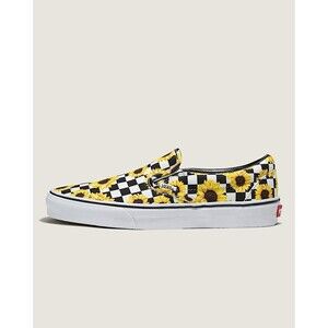 Vans Customs Classic Slip-On Sneakers Shoes Sunflowers Yellow Black Women’s Sz 8